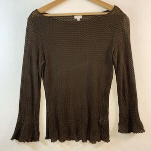 Vintage Womens Y2K Open Knit Fitted Top Brown Fairy Grunge Boho Festival USA